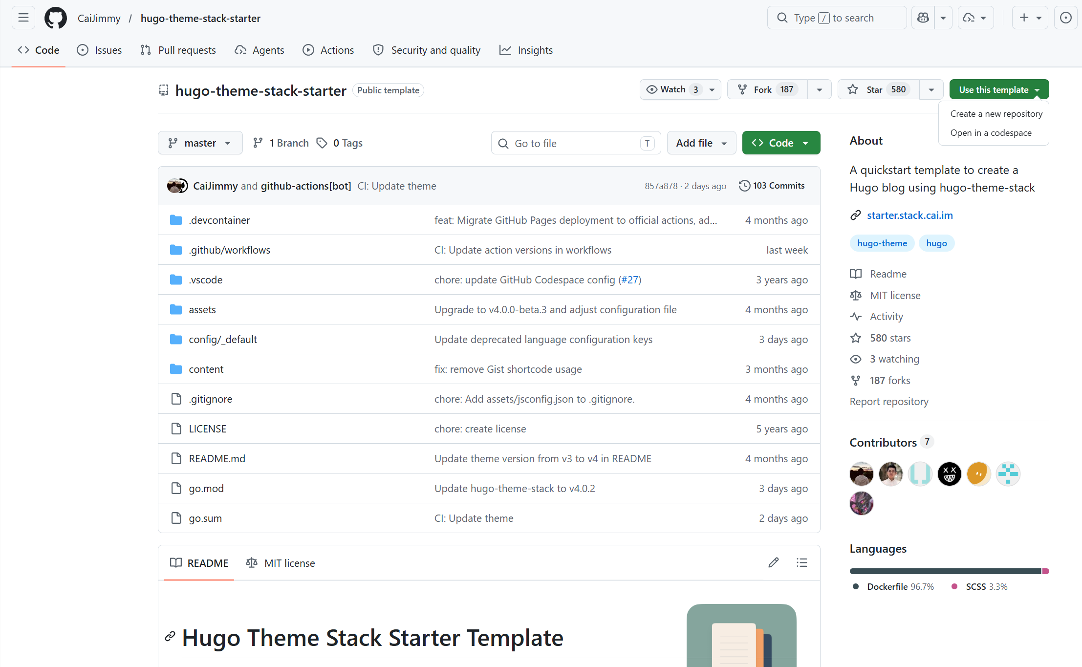 Github 模板倉庫頁面