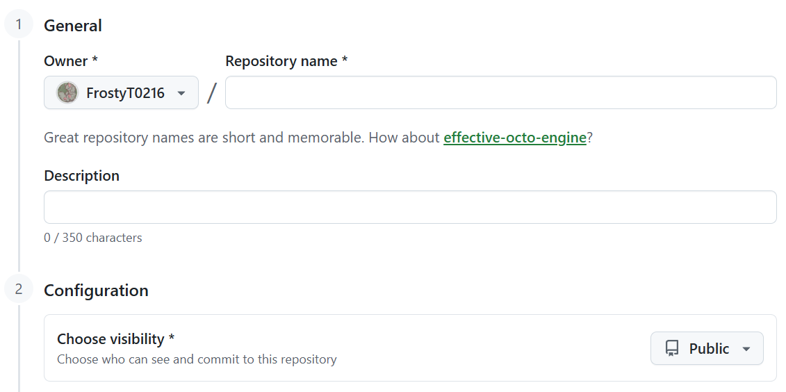 Github 倉庫創建頁面