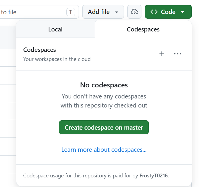 Github 代碼空間創建頁面